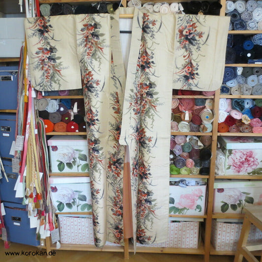 Japan Art Deco Blumengirlanden Meisen Seiden Kimono