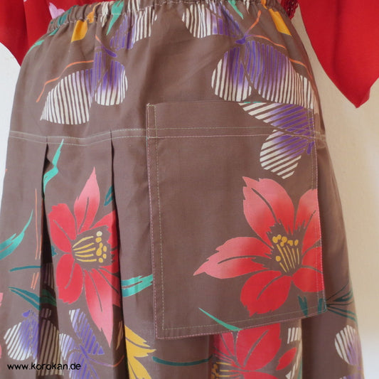 Blüten Yukata Baumwolle Faltenrock, lose hängende Tasche