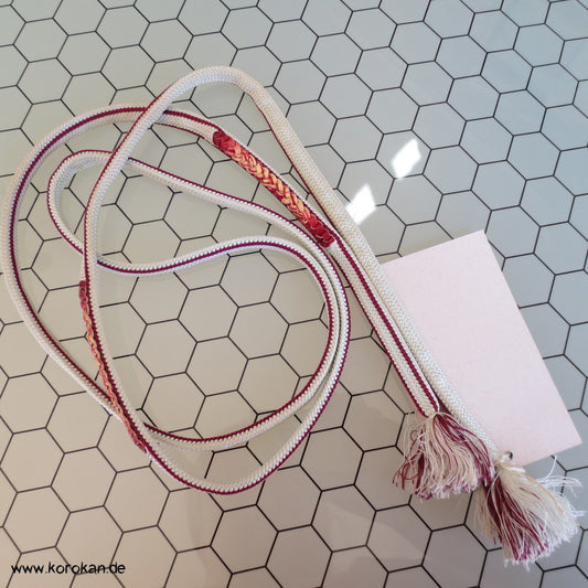 weinrot weißer Obijime, Seide mit Leder Zopf