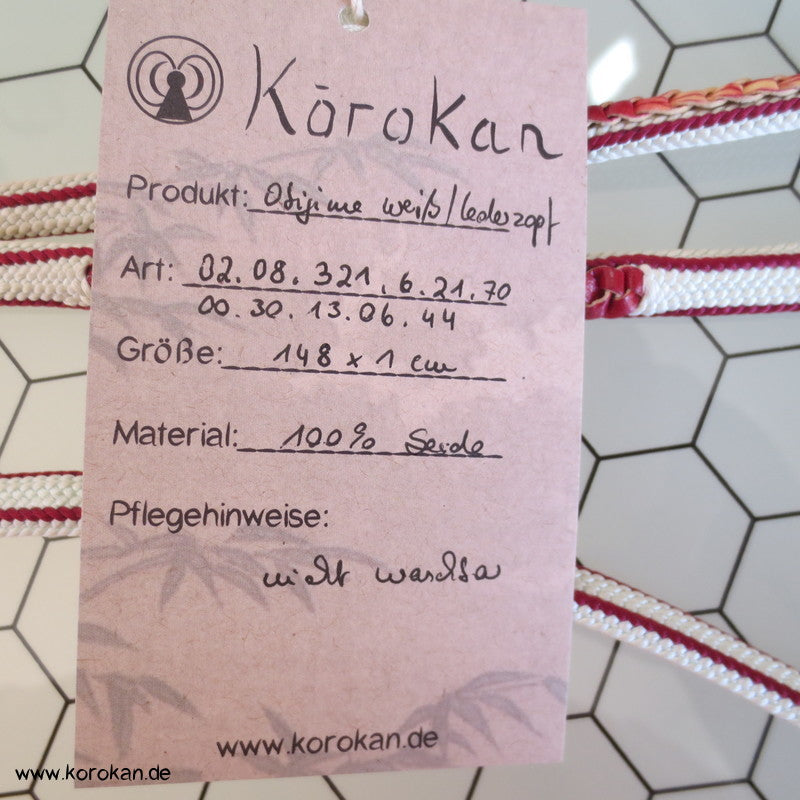 weinrot weißer Obijime, Seide mit Leder Zopf