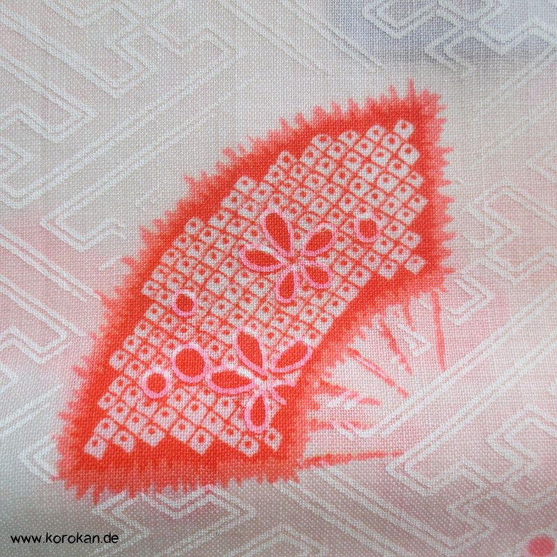 Juban Kimono Wollmusselin Fächer und Blüten auf Sayagata Bokashi