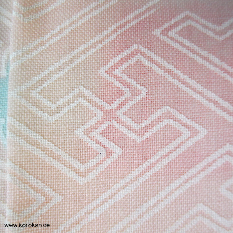 Juban Kimono Wollmusselin Fächer und Blüten auf Sayagata Bokashi