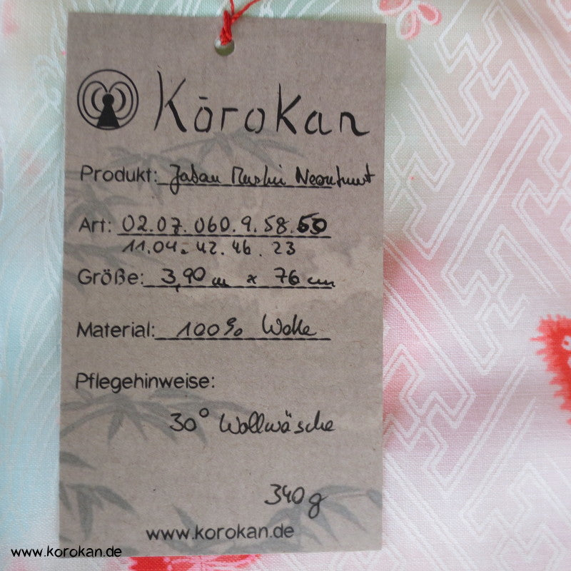 Juban Kimono Wollmusselin Fächer und Blüten auf Sayagata Bokashi