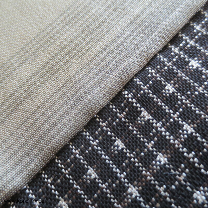 Kimono und Haori Set in dunkelbrauner Kasuri Tsumugi Seide, Fuji san