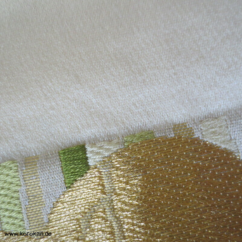 goldene Wolken und grüner Bambus Seiden Brokat Fukuro Obi Kimonogürtel