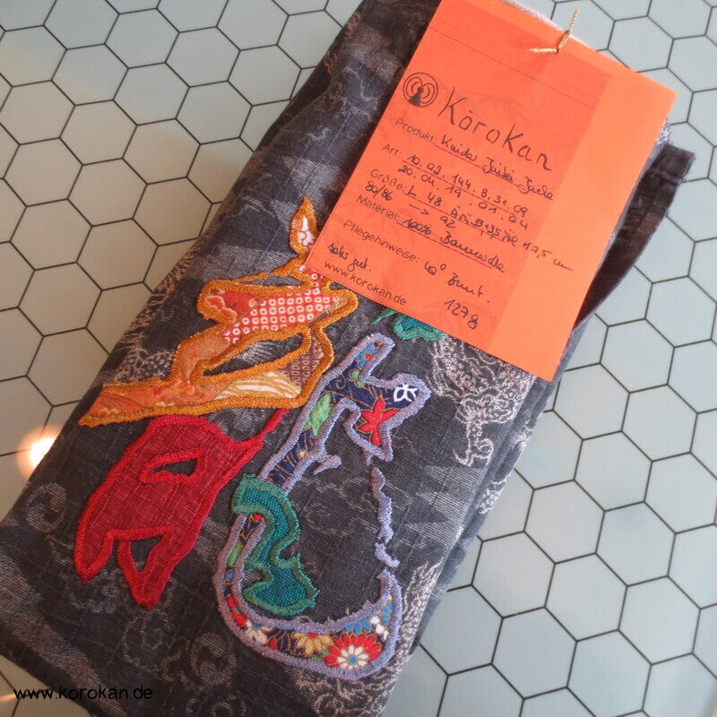 Jinbei Oberteil Jacke für Kinder, Drache grau mit Stickerei