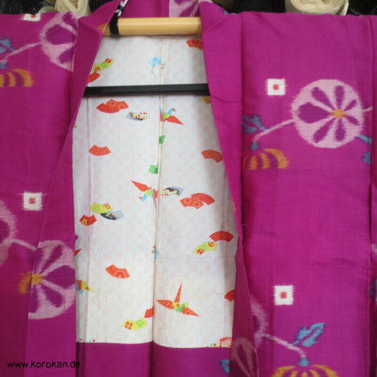 Meisen Kiku auf pink Wildseiden Haori