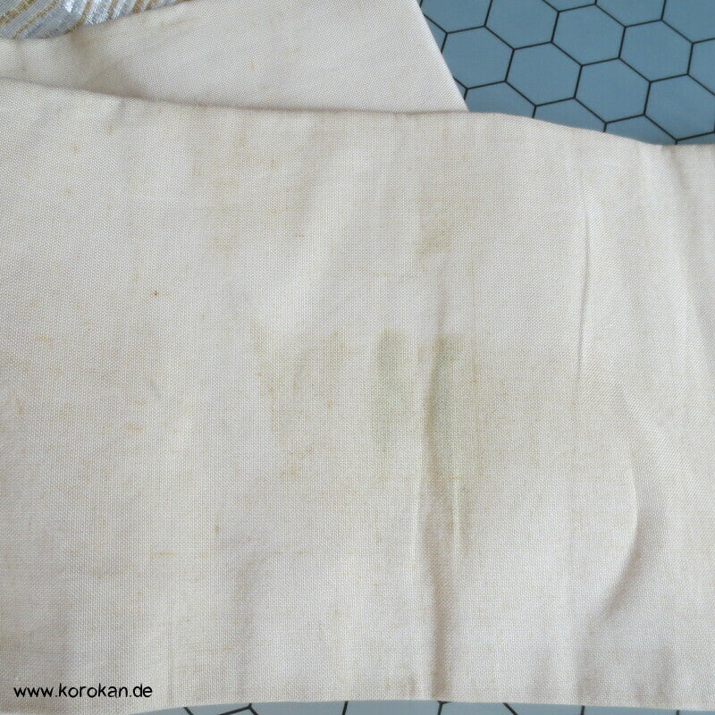 Japan Gräser gold, silber vor grün Nagoya Obi Seidenbrokat Kimonogürtel