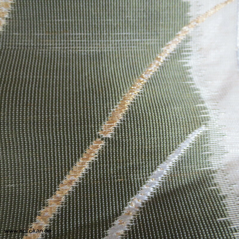 Japan Gräser gold, silber vor grün Nagoya Obi Seidenbrokat Kimonogürtel