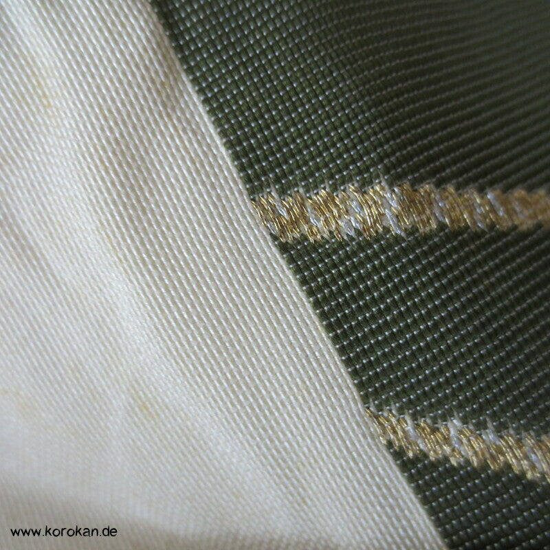 Japan Gräser gold, silber vor grün Nagoya Obi Seidenbrokat Kimonogürtel