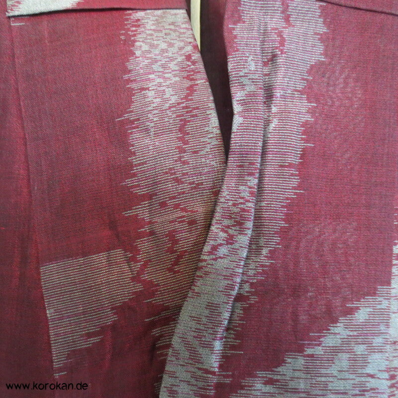 silbergrauer Bambus auf weinrot Hitoe Seiden Chu Kimono
