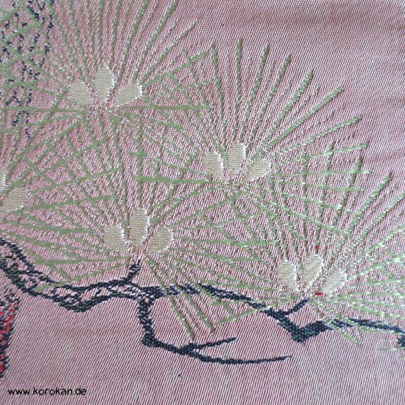 Kraniche auf Kiefern, antiker Japan Nagoya Seidenbrokat Obi, nur Material