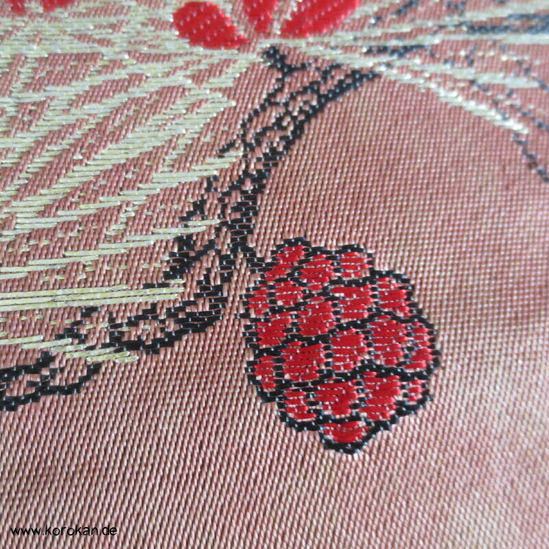 Kraniche auf Kiefern, antiker Japan Nagoya Seidenbrokat Obi, nur Material