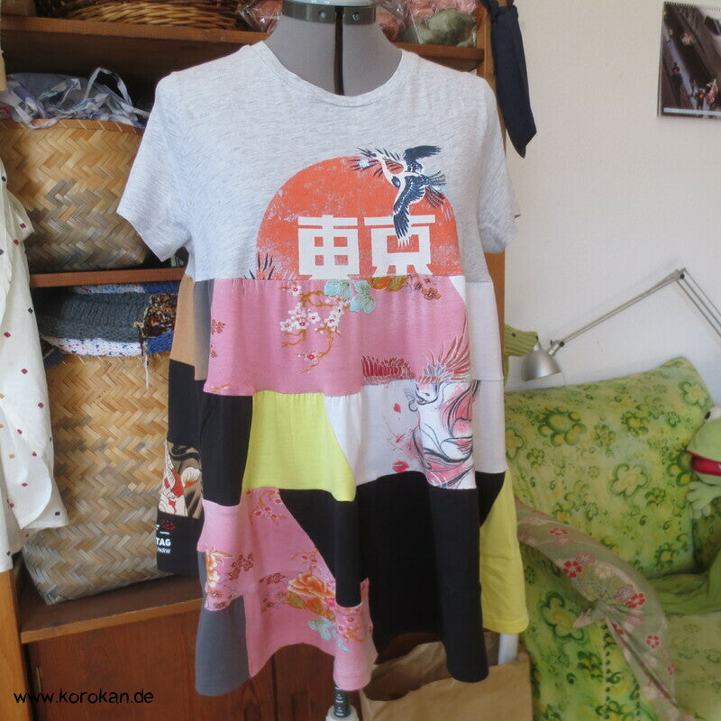 Volant Baumwoll Jersey Long Top / Minikleid Japanmotive