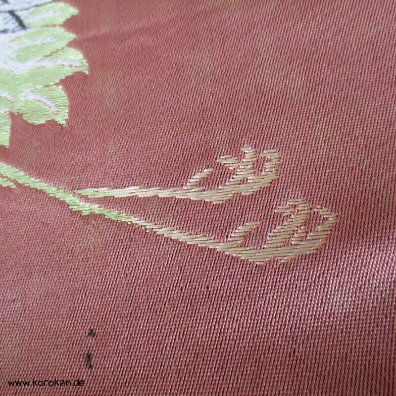 Kraniche auf Kiefern, antiker Japan Nagoya Seidenbrokat Obi, nur Material