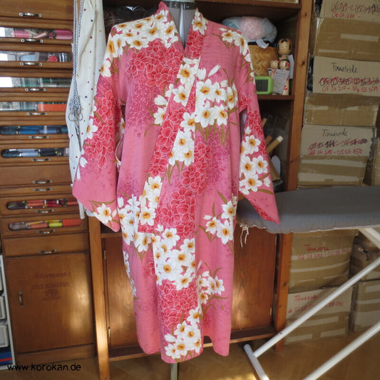 Yukata Narzissen Kimono, reine Baumwolle, gekürzt, Morgenmantel