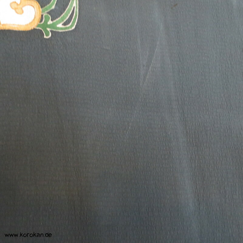 Hitoe ungefütterter Kimono, Blumen auf grauem Seiden Crepe