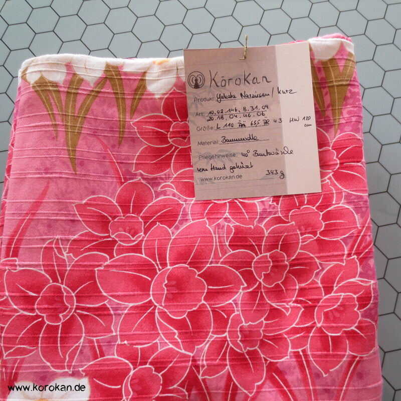 Yukata Narzissen Kimono, reine Baumwolle, gekürzt, Morgenmantel