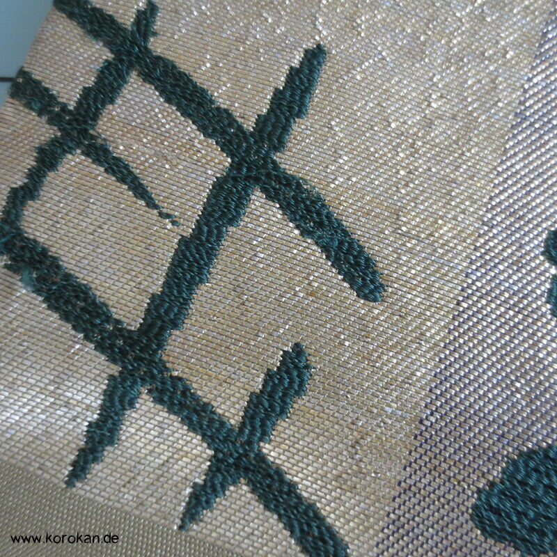 Japan Koi, Karo und Blüten Nagoya Obi Seidenbrokat Kimonogürtel