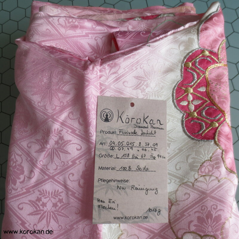rosa mit Golddruck/ -stickerei Furisode Kimono