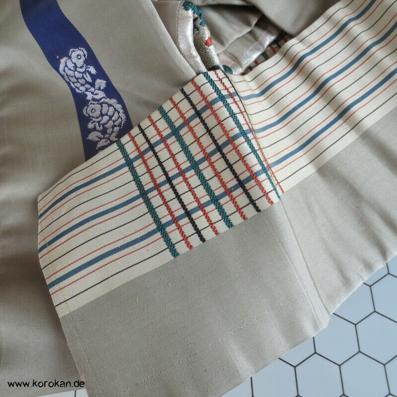 Japan Koi, Karo und Blüten Nagoya Obi Seidenbrokat Kimonogürtel