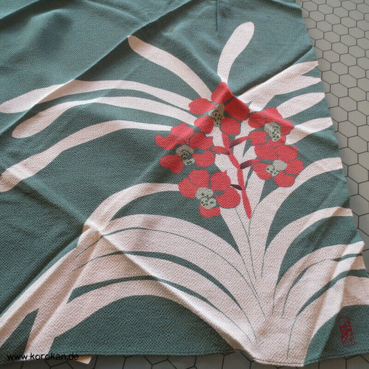 Furoshiki, Vintage unbenutzt, Orchidee, reine Seide