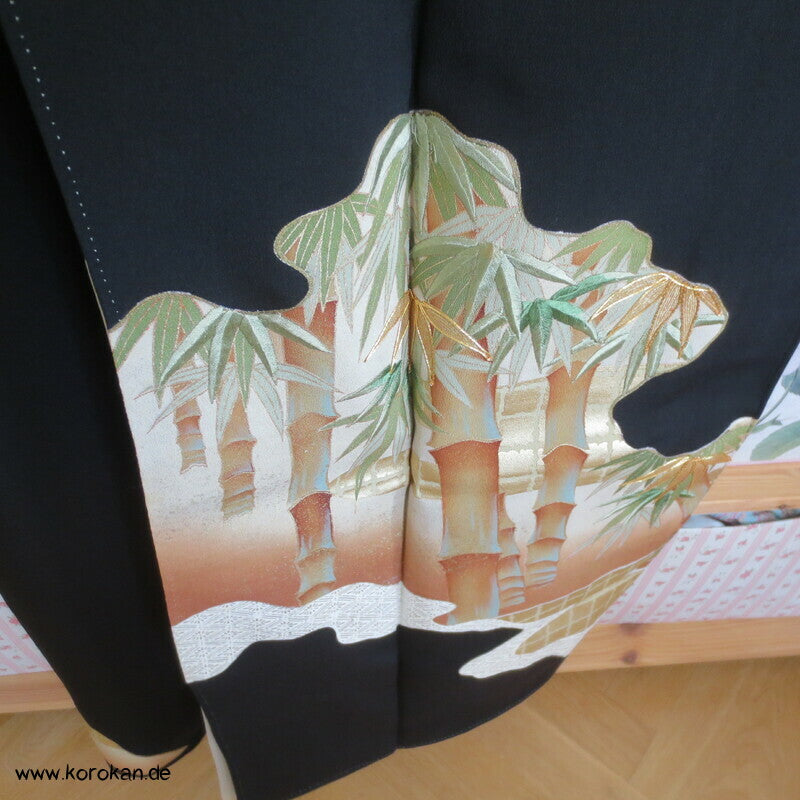 bestickter Bambuswald Seidencrepe Tomesode Kimono