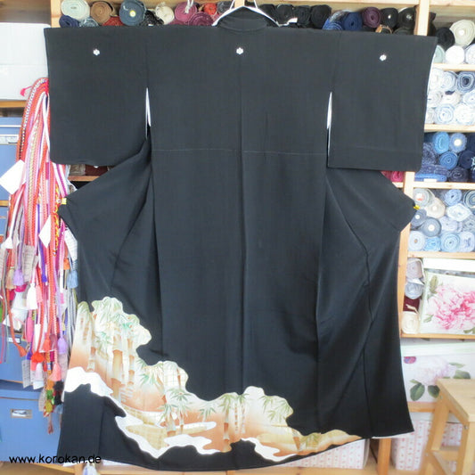 bestickter Bambuswald Seidencrepe Tomesode Kimono