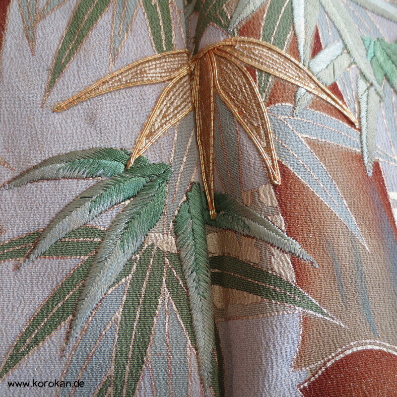bestickter Bambuswald Seidencrepe Tomesode Kimono