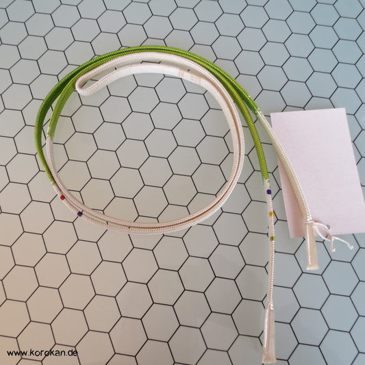 regenbogen Punkte auf weiß - grün Obijime, geflochten