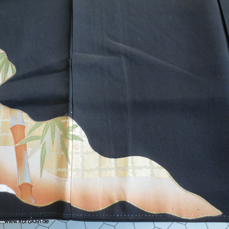 bestickter Bambuswald Seidencrepe Tomesode Kimono