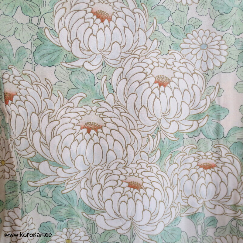 weiße Chrysanthemen Hitoe Kimono Seidencrepe