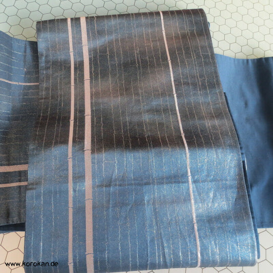 Bambusstreifen indigo - silber Fukuro Obi