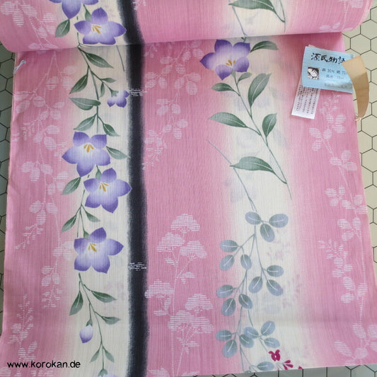japanische Ballonblumen auf rosa Yukata Kimono Hanf / Baumwolle