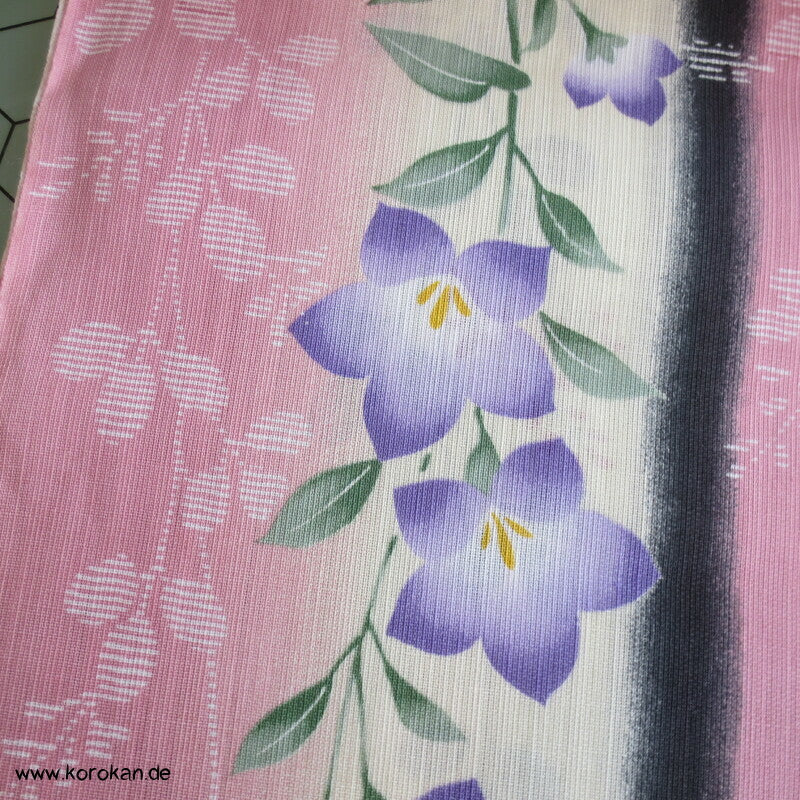 japanische Ballonblumen auf rosa Yukata Kimono Hanf / Baumwolle