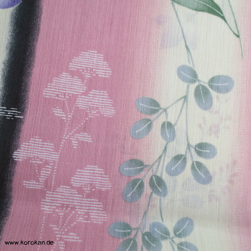 japanische Ballonblumen auf rosa Yukata Kimono Hanf / Baumwolle