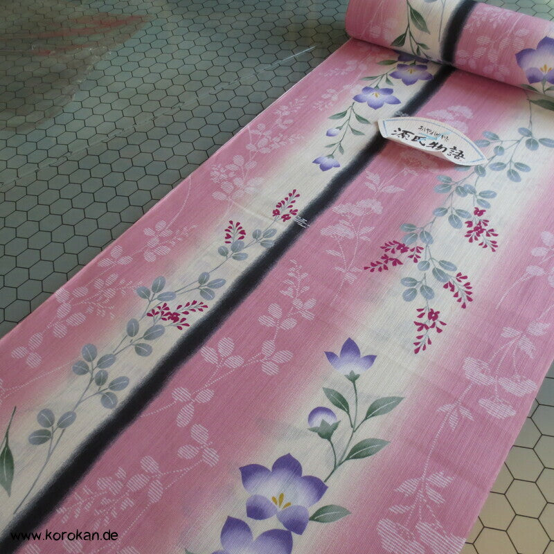 japanische Ballonblumen auf rosa Yukata Kimono Hanf / Baumwolle