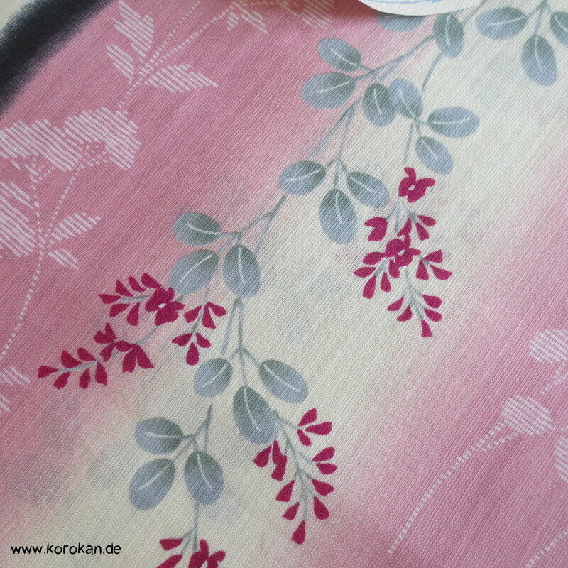 japanische Ballonblumen auf rosa Yukata Kimono Hanf / Baumwolle