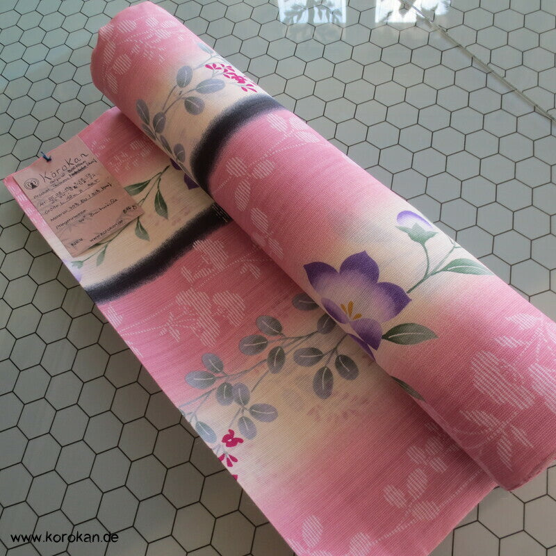 japanische Ballonblumen auf rosa Yukata Kimono Hanf / Baumwolle