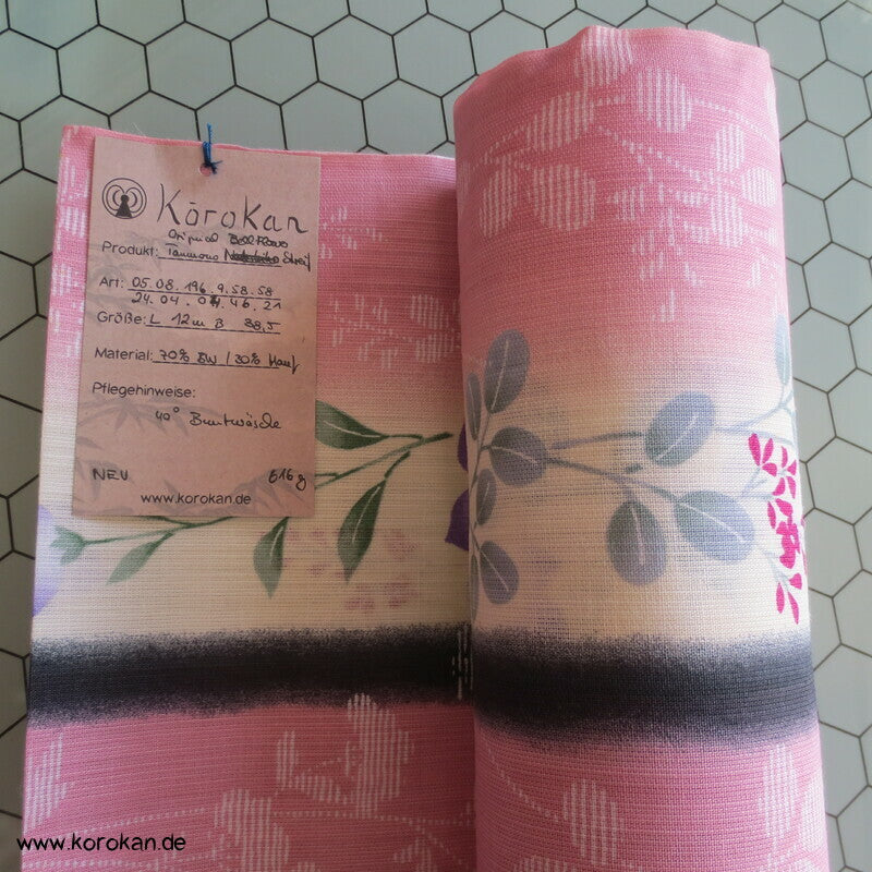 japanische Ballonblumen auf rosa Yukata Kimono Hanf / Baumwolle