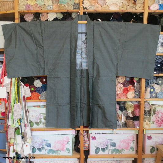 hellblau - beige Kasuri Tsumugi Haori, Flößermotiv