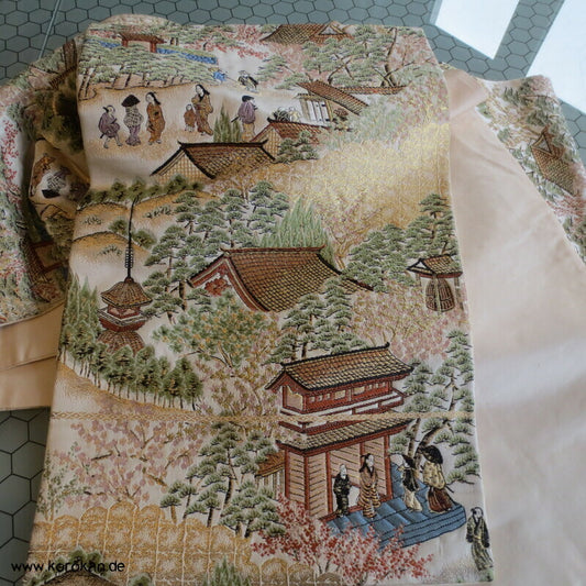 Gartenlandschaftsszene Fukuro Obi Seidenbrokat Kimonogürtel