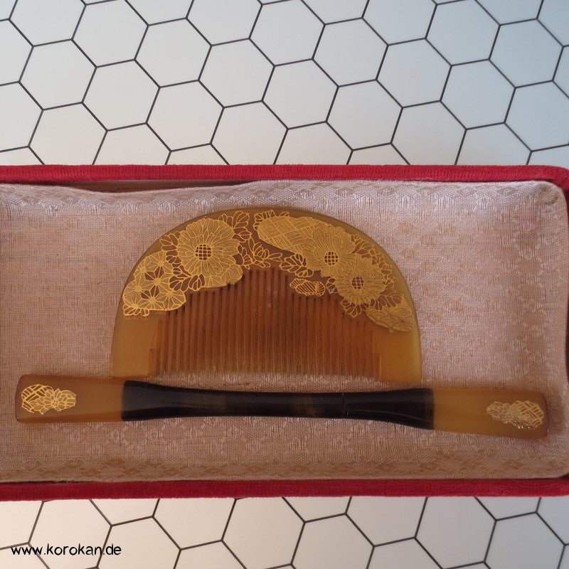 antike japanische Sets aus Kushi und Kanzashi Haarkamm und Stab