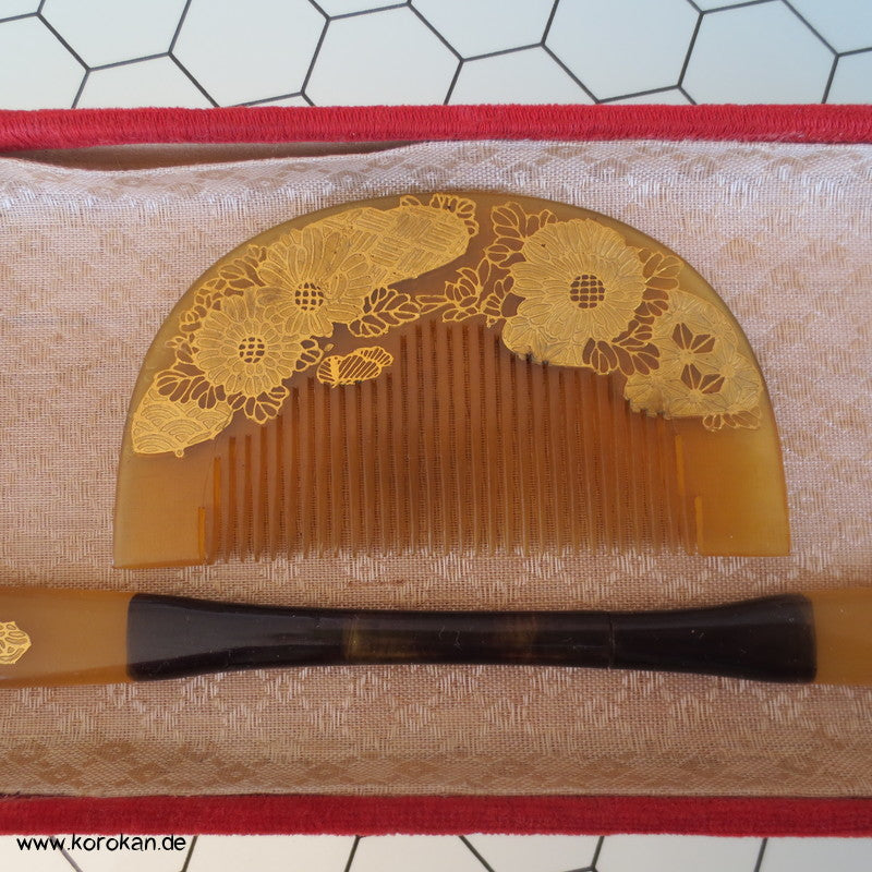 antike japanische Sets aus Kushi und Kanzashi Haarkamm und Stab