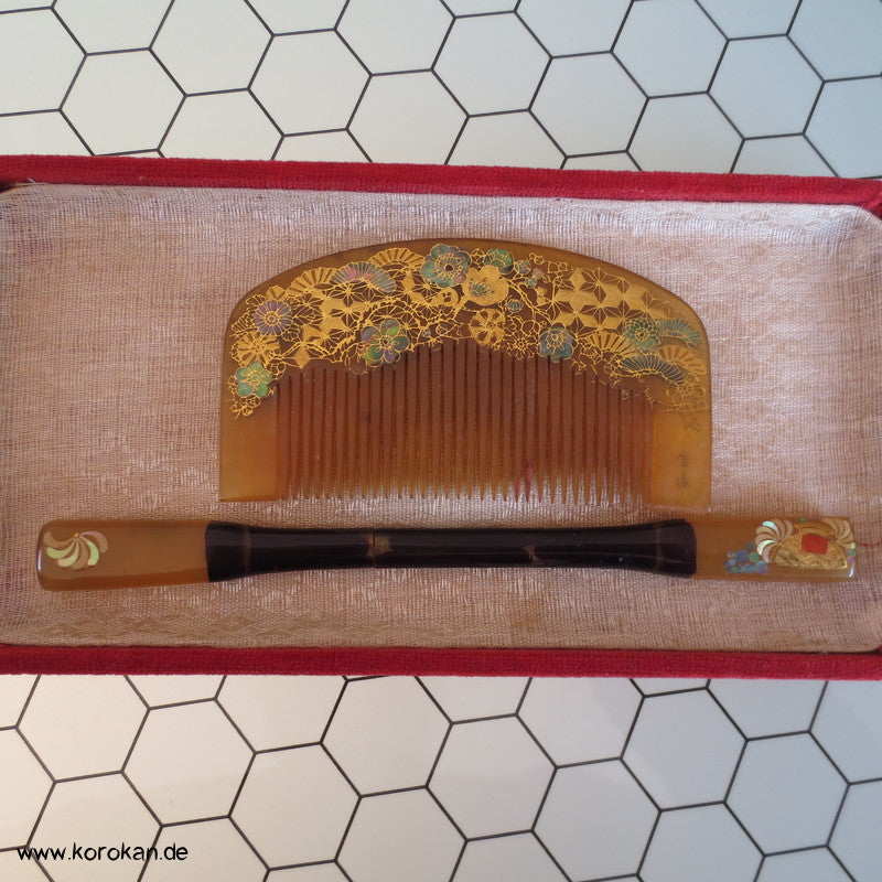 antike japanische Sets aus Kushi und Kanzashi Haarkamm und Stab