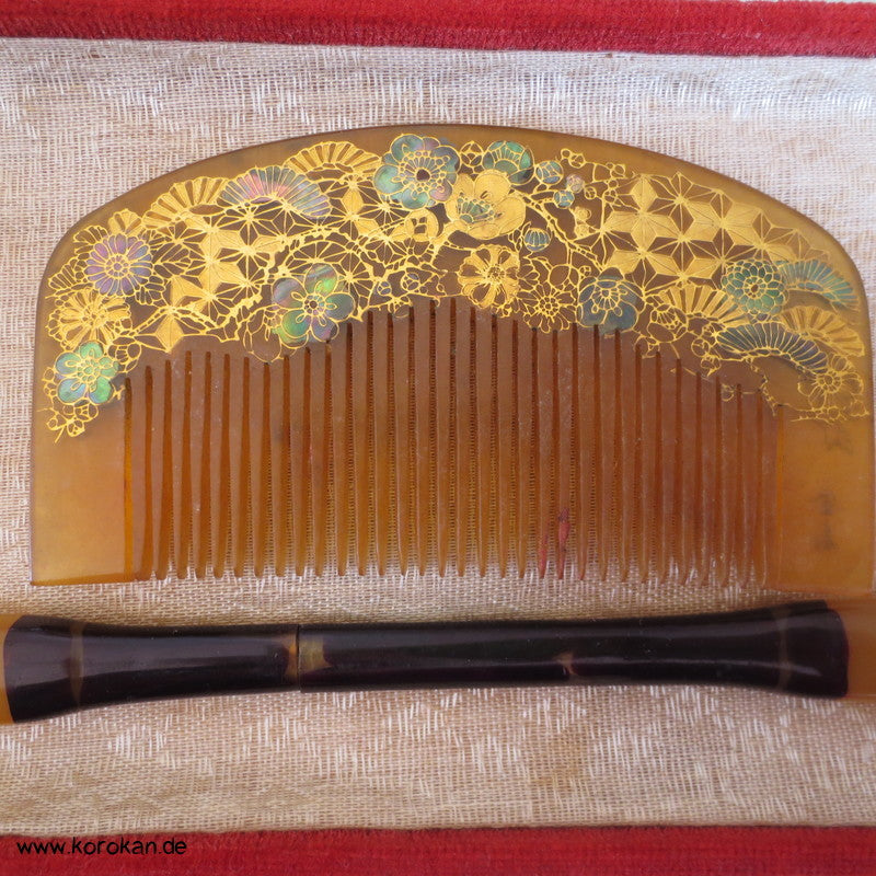 antike japanische Sets aus Kushi und Kanzashi Haarkamm und Stab