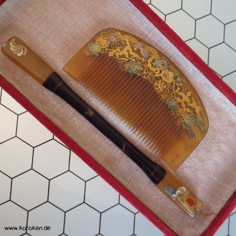antike japanische Sets aus Kushi und Kanzashi Haarkamm und Stab