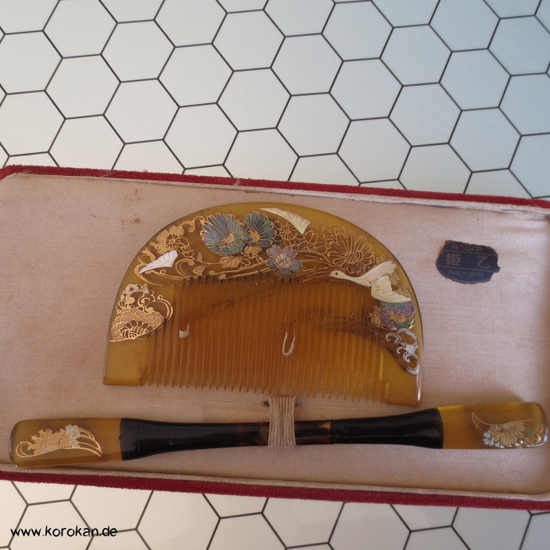 antike japanische Sets aus Kushi und Kanzashi Haarkamm und Stab