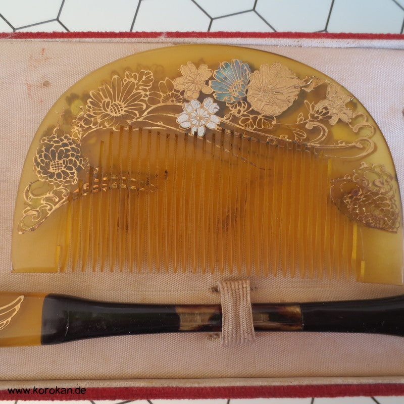 antike japanische Sets aus Kushi und Kanzashi Haarkamm und Stab