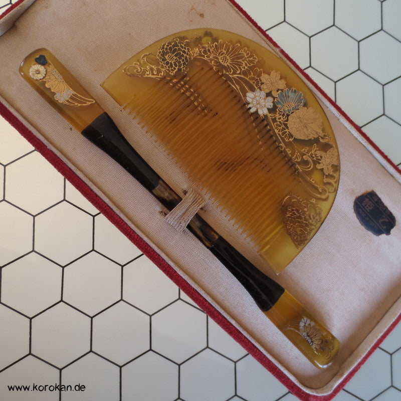 antike japanische Sets aus Kushi und Kanzashi Haarkamm und Stab